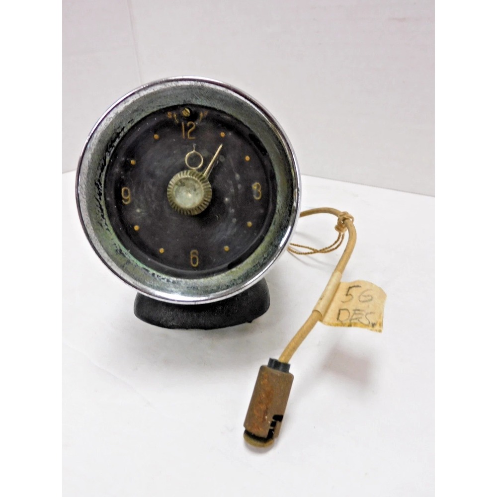 Vintage Borg Dash Clock Bullet Style Black Chrome 1950s Automotive Clock JC496